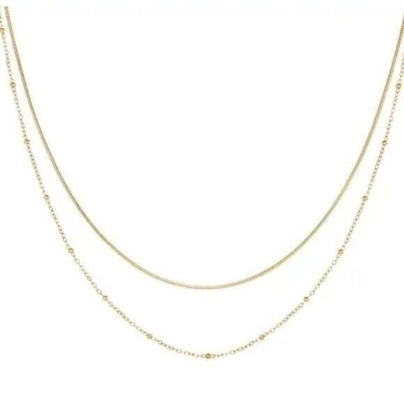 DOUBLE Layer Gold Chain Necklace Non-tarnish Waterproof snake Chain BEAUTIFUL - Picture 4 of 13